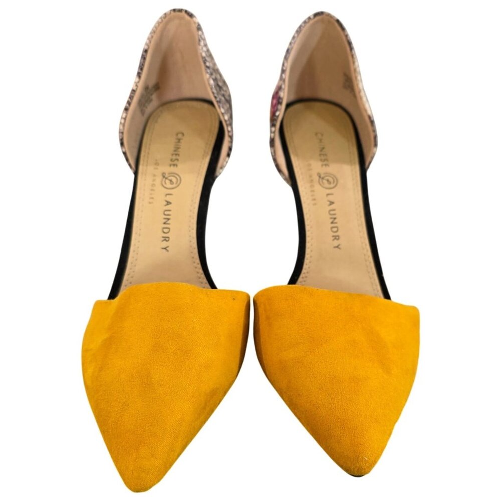 Chinese Laundry Womens 8M Pointed Toe DOrsay Heels Snakeskin & Mustard Yellow - Picture 7 of 8